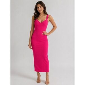 Naked Wardrobe Midi Dress sz S Pink Ribbed Bodycon Corset sexy Y2K